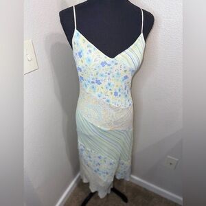 Express Vintage Y2K 100% Silk Whimsical Floral Patchwork Style Maxi dress